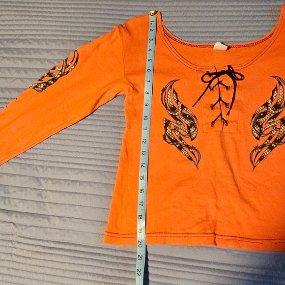 Orange Lace-Up Graphic Sexy Women's Top Vintage Bikeweek 2002 - Picture 12 of 13